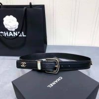 Chanel Women Calfskin & Gold Metal & Belt 3 cm Width-Black