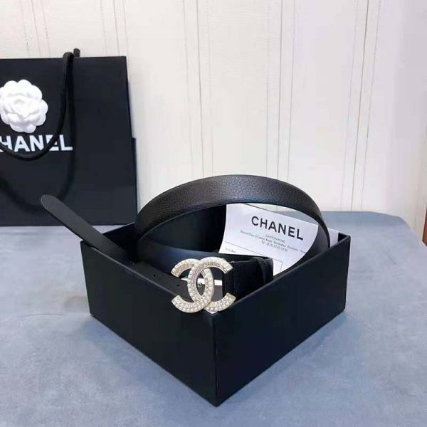 Chanel Women Calfskin & Gold Metal & Strass & Pearls Belt-Black (9)