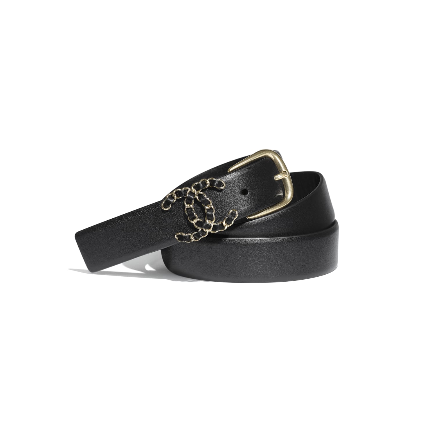 Chanel Women Calfskin & Gold-Tone Metal Black Belt 3 cm Width - LULUX