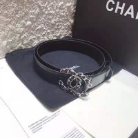 Chanel Women Calfskin & Gold-Tone Metal Black Belt 3 cm Width