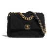 Chanel Women Chanel 19 Large Flap Bag Tweed Gold-Silver-Tone & Ruthenium-Finish Metal Black