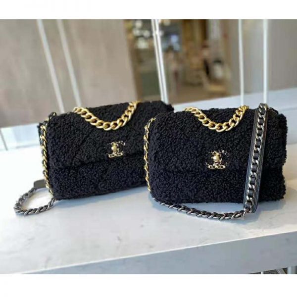 Chanel Women Chanel 19 Large Flap Bag Tweed Gold-Silver-Tone & Ruthenium-Finish Metal Black (7)