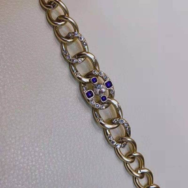Chanel Women Metal & Glass Strass Gold Blue & Crystal Belt (1)