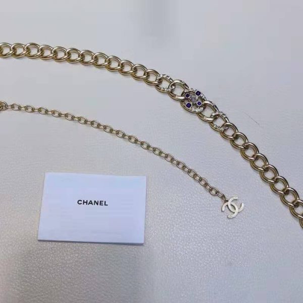 Chanel Women Metal & Glass Strass Gold Blue & Crystal Belt (10)