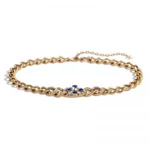Chanel Women Metal & Glass Strass Gold Blue & Crystal Belt