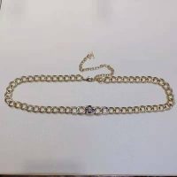 Chanel Women Metal & Glass Strass Gold Blue & Crystal Belt