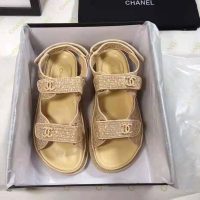 Chanel Women Sandals Braided Fabric Beige 1 cm Heel