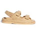 Sandali Chanel da donna in tessuto intrecciato beige con tacco 1 cm