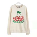 Gucci Women Beverly Hills Cherry Print Sweatshirt Cotton Jersey Crewneck Puff Sleeves-White - Image 2