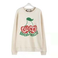 Gucci Men Beverly Hills Cherry Print Sweatshirt Cotton Jersey Crewneck Puff Sleeves-White