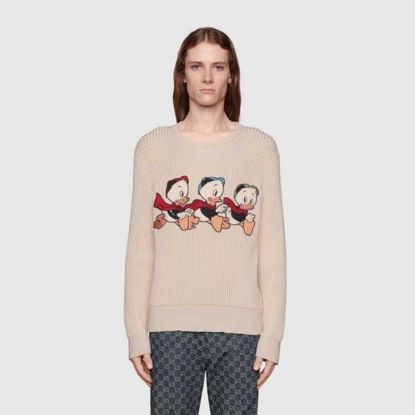 Gucci Men Disney x Gucci Donald Duck Cotton Wool Sweater Crewneck-White (6)