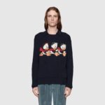 Gucci Men Disney x Gucci Donald Duck Cotton Wool Sweater Holes Crewneck Collar-Navy - Image 13