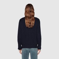 Gucci Women Disney x Gucci Donald Duck Cotton Wool Sweater Holes Crewneck Collar-Navy