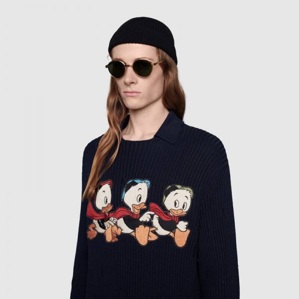 Gucci Men Disney x Gucci Donald Duck Cotton Wool Sweater Holes Crewneck Collar-Navy (14)