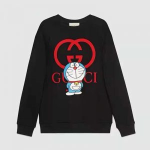 Gucci Men Doraemon x Gucci Cotton Sweatshirt Crewneck Oversized Fit-Black