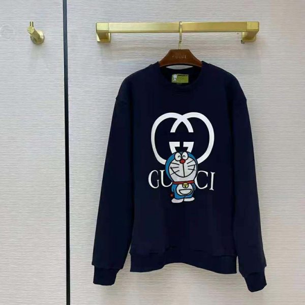 Gucci Men Doraemon x Gucci Cotton Sweatshirt Crewneck Oversized Fit-Navy (2)