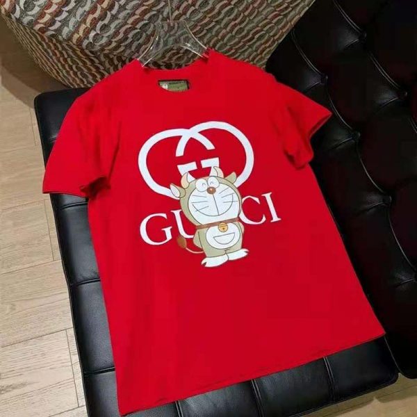 Gucci Men Doraemon x Gucci Oversize T-Shirt Crewneck Red Cotton Jersey (4)