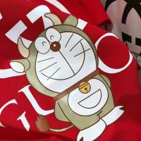 Gucci Women Doraemon x Gucci Oversize T-Shirt Crewneck Red Cotton Jersey