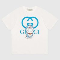 Gucci Men Doraemon x Gucci Oversize T-Shirt Ivory Cotton Jersey Crewneck-Blue