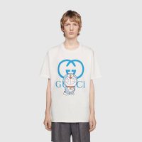 Gucci Men Doraemon x Gucci Oversize T-Shirt Ivory Cotton Jersey Crewneck-Blue