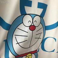 Gucci Men Doraemon x Gucci Oversize T-Shirt Ivory Cotton Jersey Crewneck-Blue