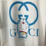 Gucci Men Doraemon x Gucci Oversize T-Shirt Ivory Cotton Jersey Crewneck-Blue - Image 4