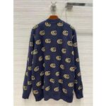 Gucci Men Double G Jacquard Wool Cardigan Front Pockets Blue and Beige - Image 3