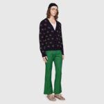 Gucci Men Double G Jacquard Wool Cardigan Front Pockets Blue and Beige - Image 11