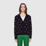 Gucci Men Double G Jacquard Wool Cardigan Front Pockets Blue and Beige - Image 12
