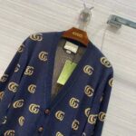 Gucci Men Double G Jacquard Wool Cardigan Front Pockets Blue and Beige - Image 4