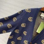 Gucci Men Double G Jacquard Wool Cardigan Front Pockets Blue and Beige - Image 7