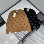 Gucci Men Double G Jacquard Wool V-Neck Sweater Camel and Brown - immagine 4