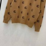 Gucci Men Double G Jacquard Wool V-Neck Sweater Camel and Brown - immagine 9