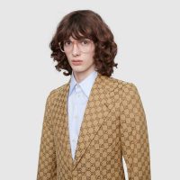 Gucci Men GG Canvas Jacket Camel/Ebony GG Cotton Canvas Full Canvas Construction