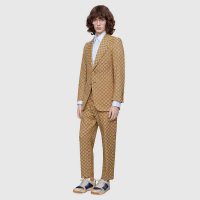 Gucci Men GG Canvas Jacket Camel/Ebony GG Cotton Canvas Full Canvas Construction