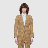 Gucci Men GG Canvas Jacket Camel/Ebony GG Cotton Canvas Full Canvas Construction