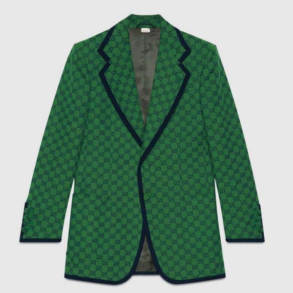 Gucci Men GG Canvas Jacket Green and Blue Organic GG Canvas Cotton
