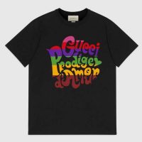 Gucci Men Gucci Prodige D’Amour Print T-Shirt Cotton Crewneck Oversize Fit-Black