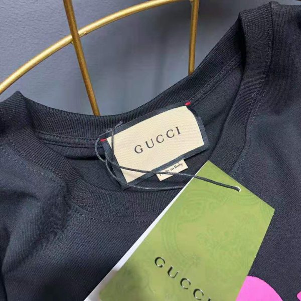 Gucci Men Gucci Prodige D’Amour Print T-Shirt Cotton Crewneck Oversize Fit-Black (10)