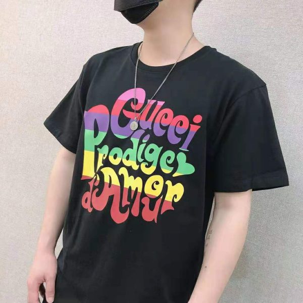Gucci Men Gucci Prodige D’Amour Print T-Shirt Cotton Crewneck Oversize Fit-Black (4)