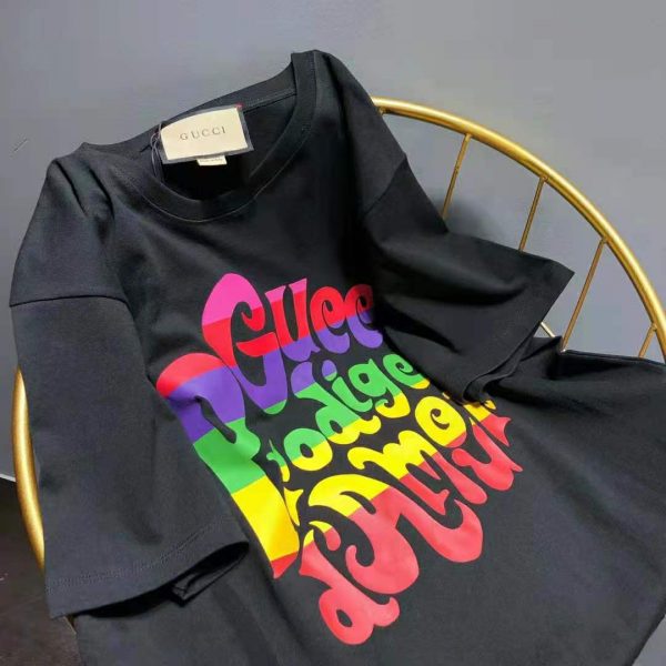 Gucci Men Gucci Prodige D’Amour Print T-Shirt Cotton Crewneck Oversize Fit-Black (5)