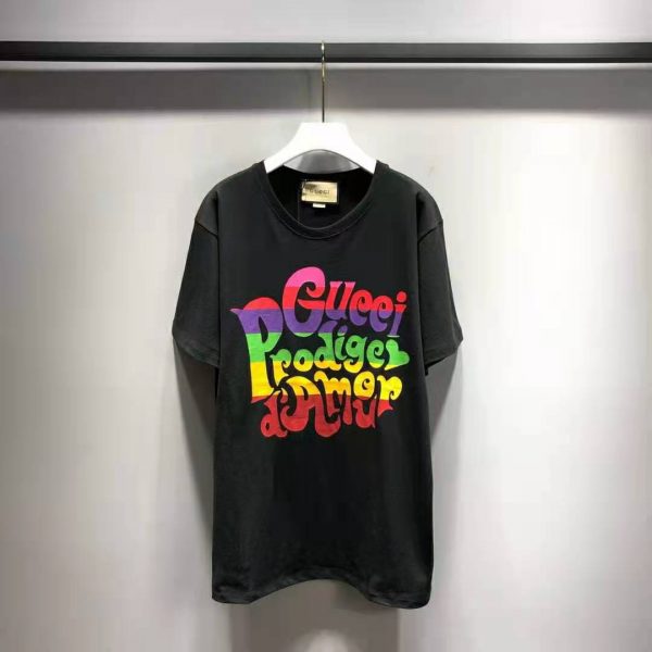 Gucci Men Gucci Prodige D’Amour Print T-Shirt Cotton Crewneck Oversize Fit-Black (6)
