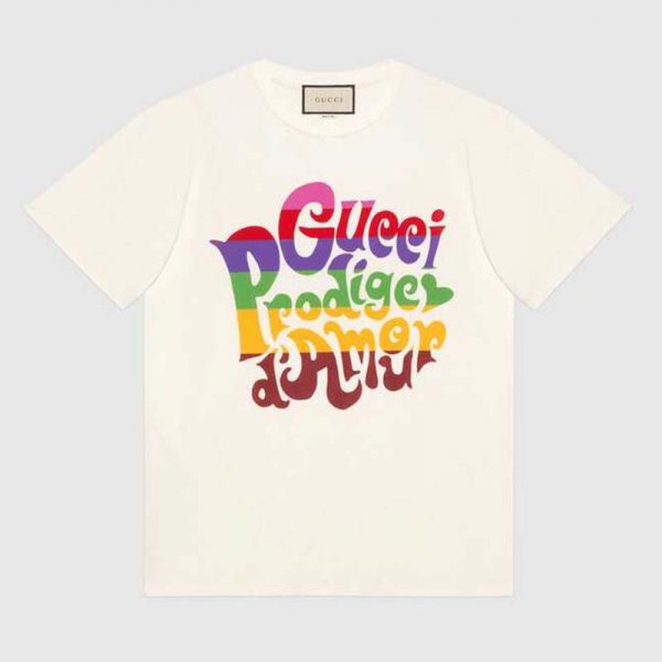 Gucci Men Gucci Prodige D'Amour Print T-shirt Cotton Crewneck Oversize Fit