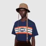 Gucci Men Interlocking G Stripe Print T-Shirt Cotton Jersey Crewneck Oversize Fit-Navy - Imagen 13