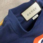 Gucci Men Interlocking G Stripe Print T-Shirt Cotton Jersey Crewneck Oversize Fit-Navy - Imagen 9