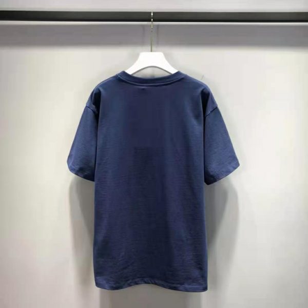 Gucci Men Interlocking G Stripe Print T-Shirt Cotton Jersey Crewneck Oversize Fit-Navy (5)