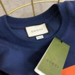 Gucci Men Interlocking G Stripe Print T-Shirt Cotton Jersey Crewneck Oversize Fit-Navy - Imagen 7