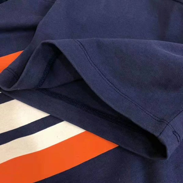 Gucci Men Interlocking G Stripe Print T-Shirt Cotton Jersey Crewneck Oversize Fit-Navy (8)