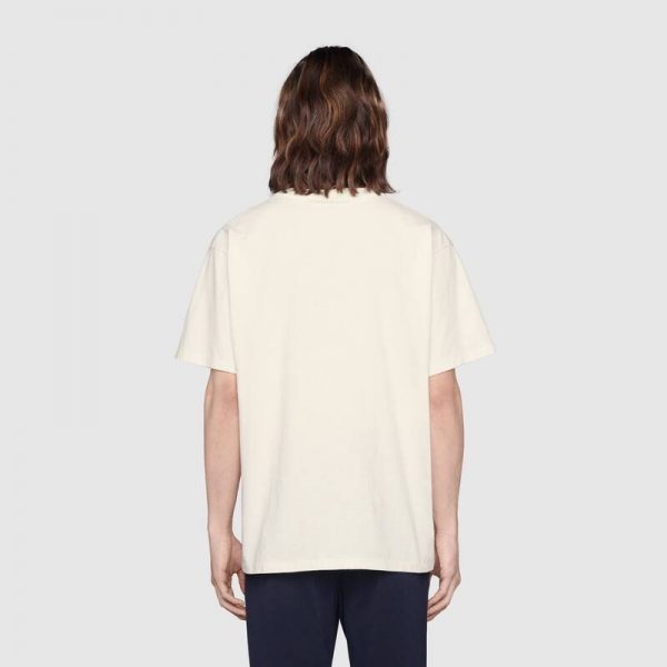 Gucci Men Interlocking G Stripe Print T-Shirt Cotton Jersey Crewneck Oversize Fit-White (1)