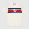 Gucci Men Interlocking G Stripe Print T-Shirt Cotton Jersey Crewneck Oversize Fit-White